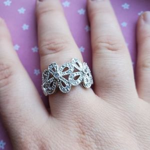 Lia Sofia Silver tone with crystals womens fashion ring, size 8